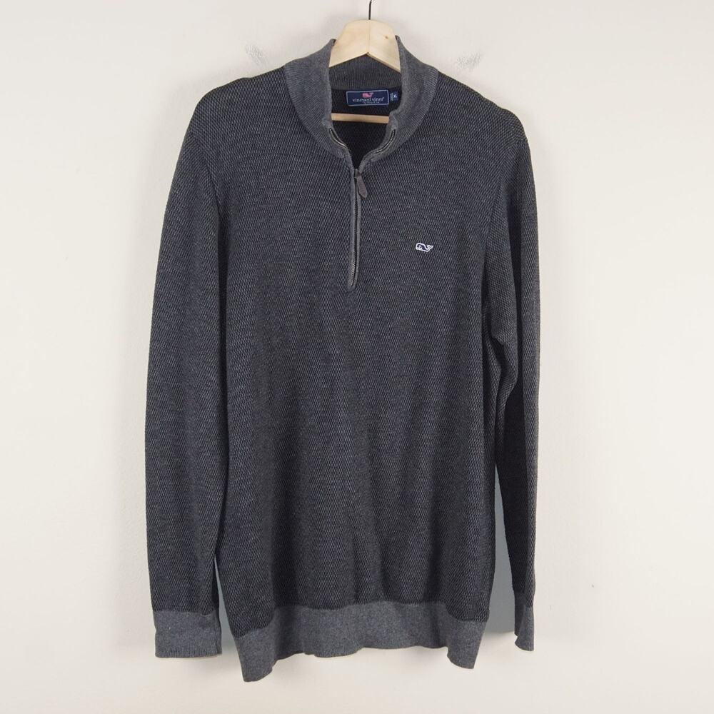 Vineyard Vines Wool Blend Hamilton Gray Knit 1/2 Zip Sweater Sz XL